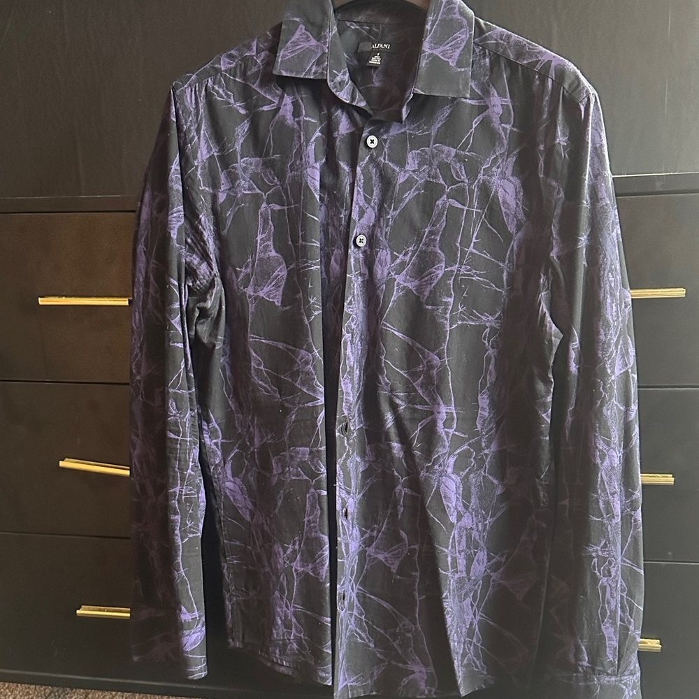 Alfani Black and Purple Casual Button Down Shirt